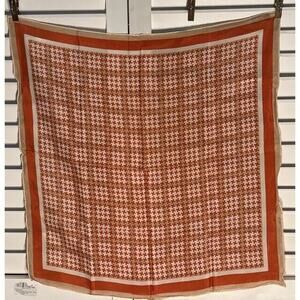 Vintage Glentex Silk Scarf Brown Blue Gray Geometric ~23" Square